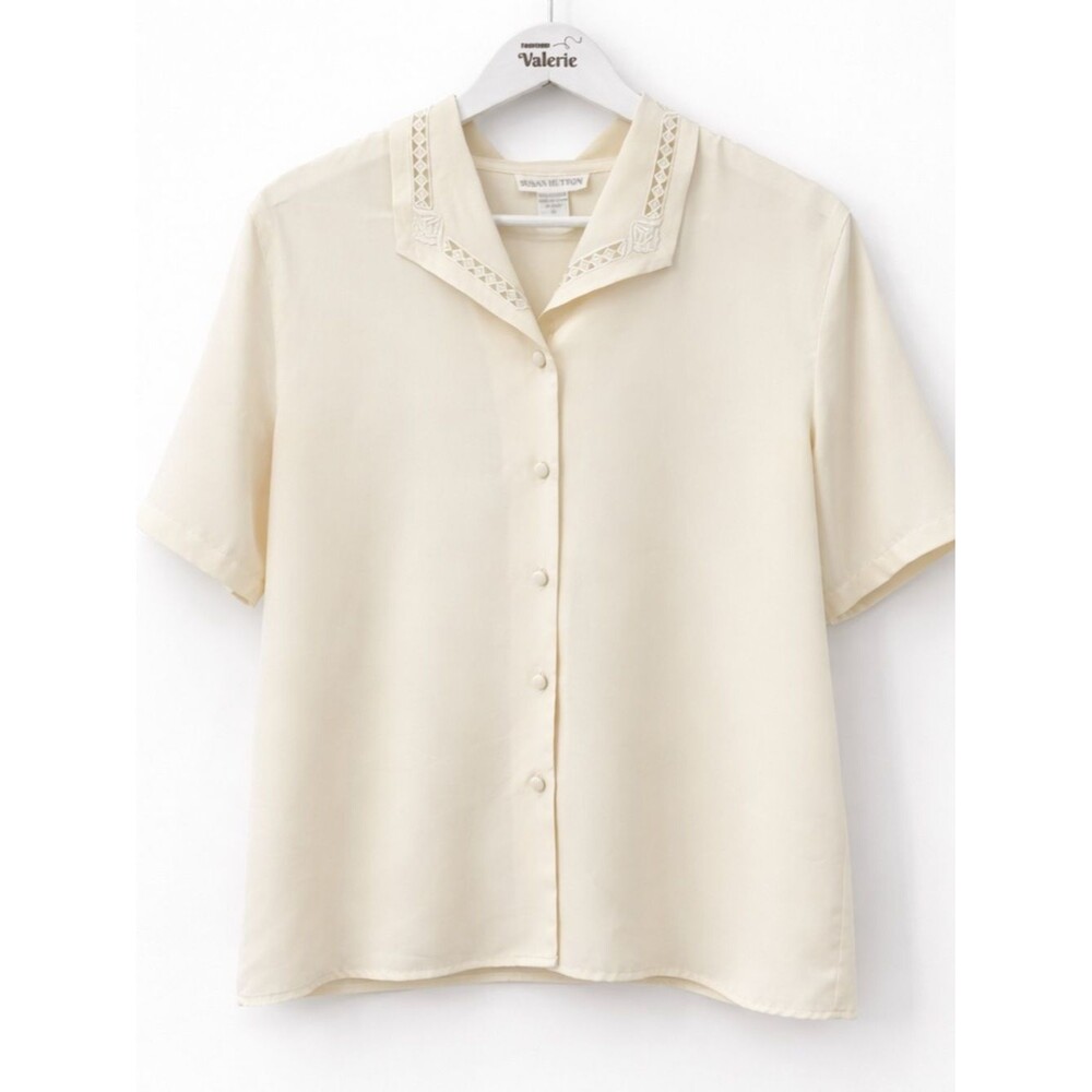 Susan Hutton Vintage Top Button Front Dainty Coquette Size 10 Grannycore Cream